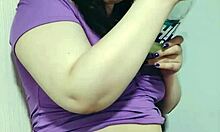 Nicole's teasing with her saggy tits before stuffing her stomach – intriguing contrast.