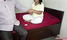 Stepsister gives oil massage on dick after fucking innocent brother in bedroom