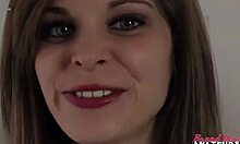 skinny brunette livia fingers her pussy with a dildo then sucks a big cock