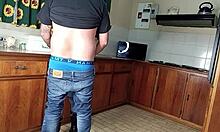 Quickie Kitchen Fuck with Standing Doggystyle Sex on Shaved Wet Pussy