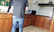 Quickie Kitchen Fuck with Standing Doggystyle Sex on Shaved Wet Pussy