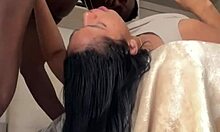 Cute schoolgirl 18+ gets hard face fuck from big black cock