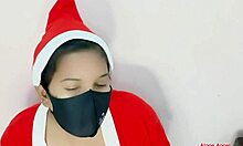 Mature pregnant woman masturbates puffy pussy during Christmas