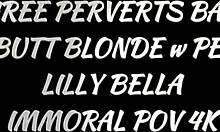 Lilly Bella's bubble butt takes on three men in a pussy pounding frenzy