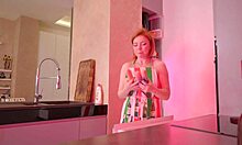 redhead amateur squirts huge on the kitchen table during solo masturbation 😍