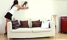 Milf Fingers Teen's Shaved Pussy And Asshole In Stockings