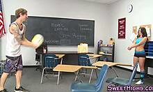 I-I mean, this brunette hot teen 18+ager in uniform sucks a monster cock so hard, her small tits bounce during the blowjob, it's hardcore coed action.