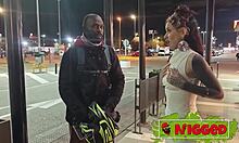 the little brunette gets her ass opened in quick interracial fuck