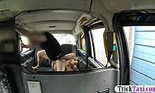 Sexy blonde passenger encounters pervert driver outdoors.