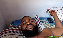 Amateur ebony couple gives intense handjob to monster black cock in homemade scene