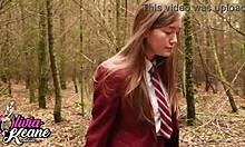 Hey, this teen student grabs her shewee and pisses outdoors in her underwear after class