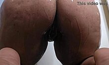 Watch her squirt huge cum in doggystyle with dripping pussy and dildo!