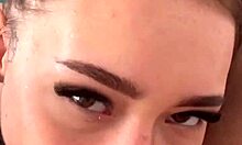 Petite brunette teen model rims, deepthroats, and gets messy cum on face.