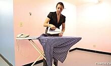 Hot housewife gives a sensual home handjob session.