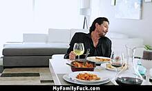 Hot little stepdaughter sucking her stepdad's cock under the table in high definition pov