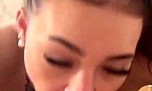 Petite brunette teen model rims, deepthroats, and gets messy cum on face.