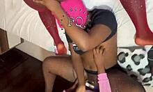 stepmom and stepdaughters in a lesbian threesome, bending over for strapon doggystyle action