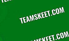 horny teen bffs perform muff diving and lick the hot basketball coach's big ass and pussy after training