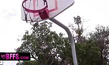 horny teen bffs perform muff diving and lick the hot basketball coach's big ass and pussy after training