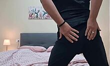 Ansima moans while squirting and peeing, horny guy tears panties and jerks cock fast