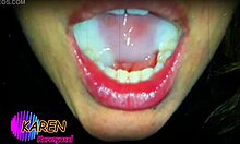 Karen plays with huge cum in mouth slow motion