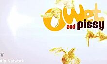 Busty teen 18+ pees on laundry in the laundry room