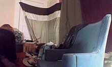 Sexy red-headed transsexual swallows 8-inch vibrating dildo