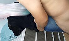 Horny stepdaughter shows big virgin ass in jeans.