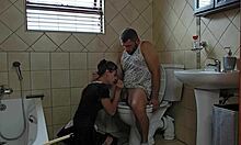 Petite slut SUCKS cock on TOILET homemade