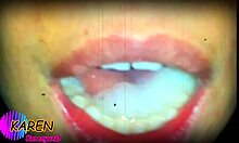 Karen plays with huge cum in mouth slow motion