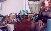 Sexy red-headed transsexual swallows 8-inch vibrating dildo