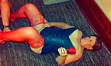 oh wow, granny in blue lingerie fingers my hard dick