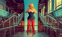 oh wow, granny in blue lingerie fingers my hard dick