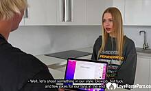 this blonde is eager to taste that cock in stockings and heels