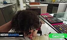 My horny stepgrandpa helped me change into my school uniform, so I helped him with his boner 😏