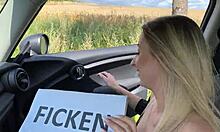 Shy german teen meets unknown friend outdoors.