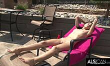 slender brunette tamara jade enjoys solo poolside pleasure