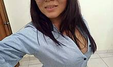 Secretary waits in boss's office, feeling excited