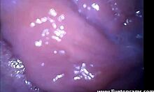 Girl cums hard during extreme masturbation session with friend. Filmed from inside her vagina at secretfriends com.