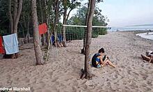 Young teens expose shaved bodies on beach