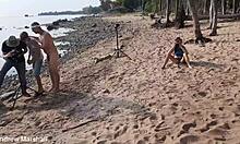 Young teens expose shaved bodies on beach