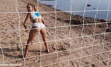 Young teens expose shaved bodies on beach