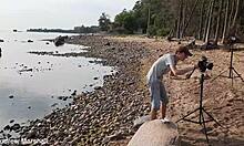 Young teens expose shaved bodies on beach