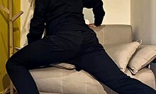 Oh man, I found my stepmom's wet panties at home and jerked off hard on them with my huge cock in my suit, moaning intensely