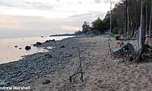 Young teens expose shaved bodies on beach