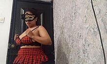 Exotic dancer warms up by spreading her legs wide open