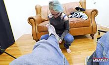 exotic skinny coed raven finger fucks her shaved pussy and sucks a cock