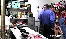 Back office GANGBANG of busty MILF thief