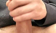 Masturbating Huge Loaded Cock Outdoors With Cum