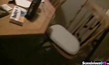 jenny gives blowjob backstage with cum in mouth